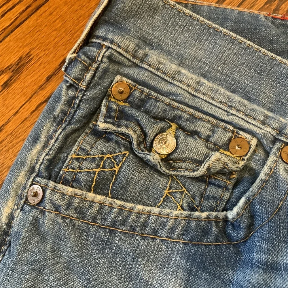 Vintage‎ True Religion Jeans 34x33 Made in USA Medium Wash Denim Flared Fit 90s